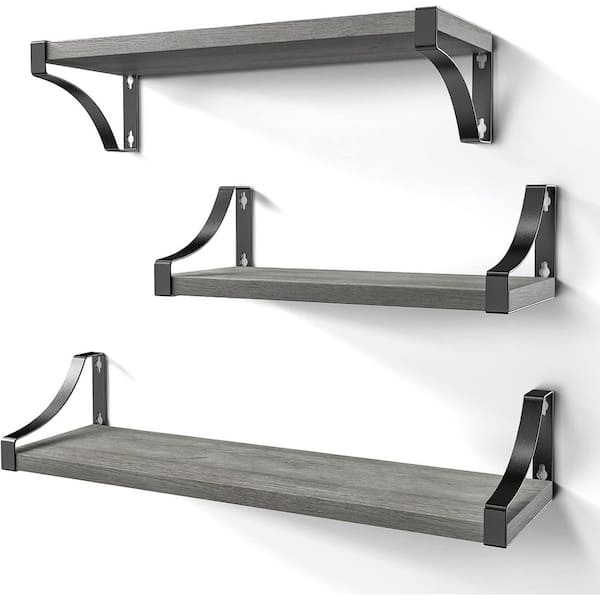 Unbranded 5.9 in. W x 16. 4in. D Grey Wood Floating Shelves for Wall Decor (Set of 3) Decorative Wall Shelf