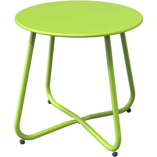Unbranded Lime Green Outdoor Patio Side Table, Weather-Resistant Metal Round Adjustable Feet, for Balcony, Porch, Living Room