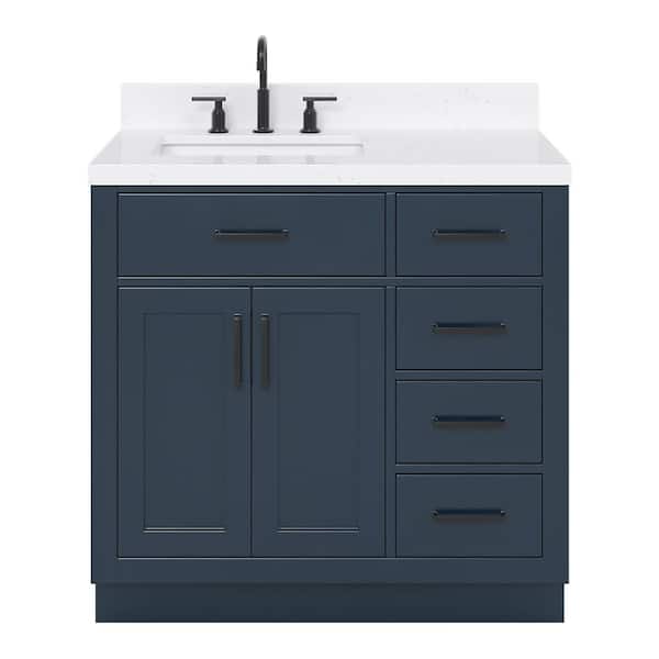 Hepburn 36 in. W x 22 in. D x 36 in. H Single Sink Freestanding Bath Vanity in Midnight Blue with Carrara Quartz Top