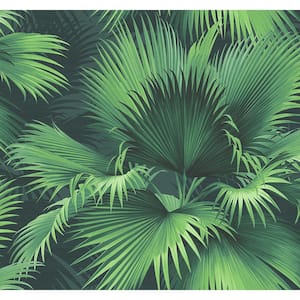Endless Summer Dark Green Palm Dark Green Wallpaper Sample