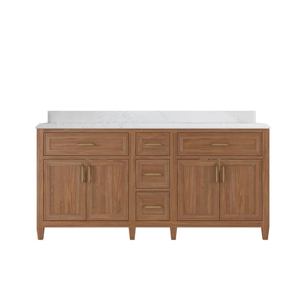 Willow Collections Santa Monica 72 in. W x 22 in. D x 36 in. H Double Sink Bath Vanity in Dark Natural with 1.5 in. Empira Quartz Top