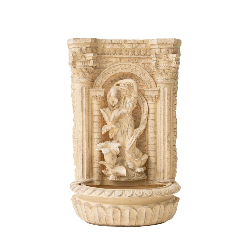 "30.3"" Solar Waterfall Pot Fountain, Tall Brown Maiden Holding Pot Wall Fountain, Outdoor Water Fountain, Polyresin" price history on PriceWatchPro
