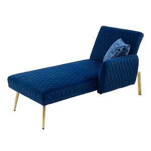 Modern 66 in. Navy Velvet Chaise Lounge Chair Loveseat with Adjustable Backrest