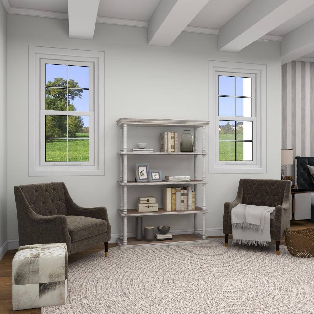 Rustic White and Brown Wood 5-Tier Shelving Unit