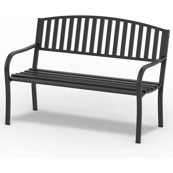 Unbranded 50 in. 2-Person Metal Black Outdoor Bench