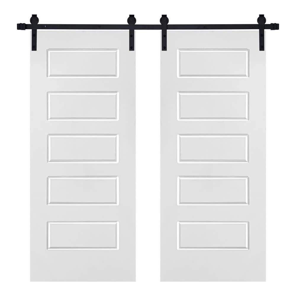 Modern 5-Panel Designed 48 in. x 80 in. MDF Panel White Painted Double Sliding Barn Door with Hardware Kit -  AIOPOP HOME, CR0748X80DWT