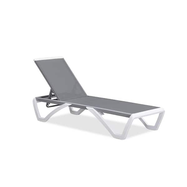 Patio Chair Set Plastic Outdoor Chaise Lounge Chairs for Outside Beach in-Pool Lawn Poolside, Grey