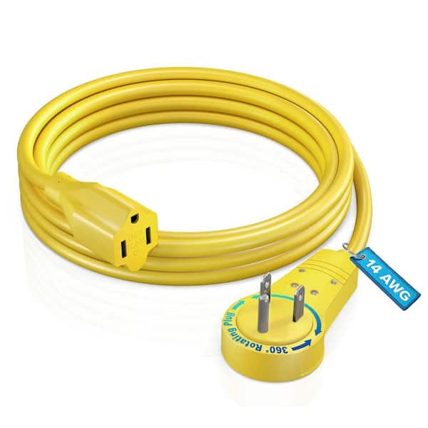 6 ft. 16/3 Light Duty Indoor Extension Cord with 360-Degree Rotating Flat Plug 13 Amp, Yellow