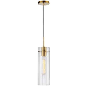 Patia 1-Light Aged Brass Shaded Pendant Light with Clear Glass Shade