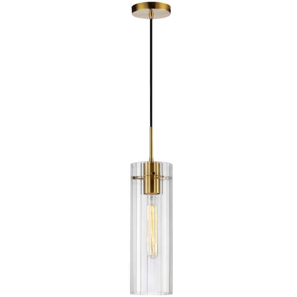 Dainolite Patia 1-Light Aged Brass Shaded Pendant Light with Clear Glass Shade