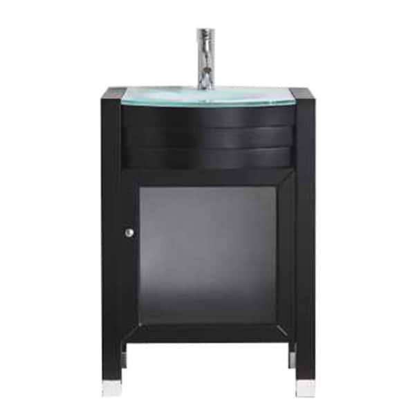 Virtu USA Ava 24 in. W Bath Vanity in Espresso with Glass Vanity Top in Aqua Tempered Glass with Round Basin