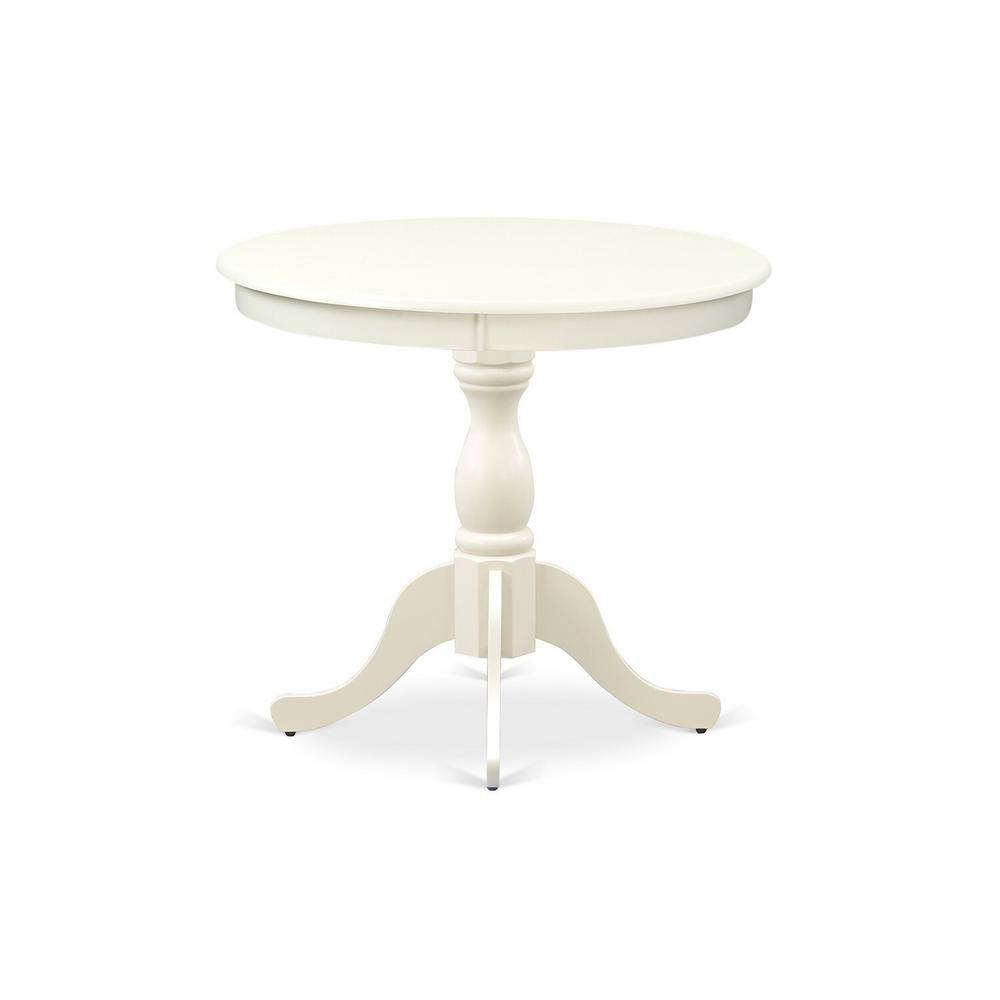 Linen White Round Dining Table Set with Beige Upholstered Chairs