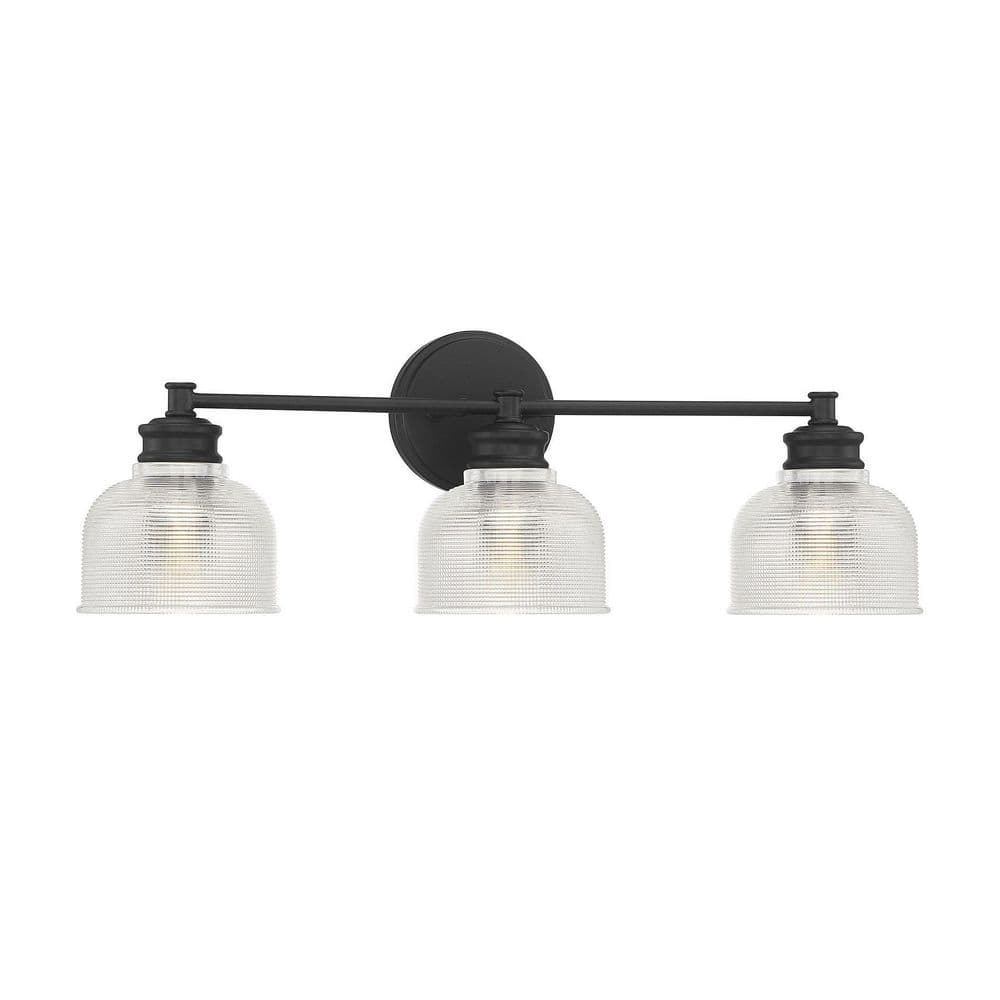 Matte Black 3-Light Vanity Fixture with Clear Glass Shades