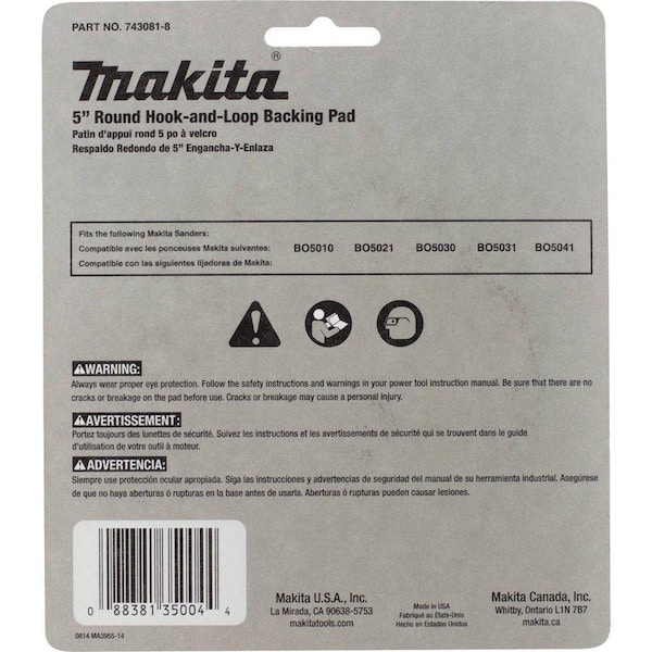 Makita 5 in. Round Hook and Loop Backing Pad (8-Hole) 743081-8 - The Home