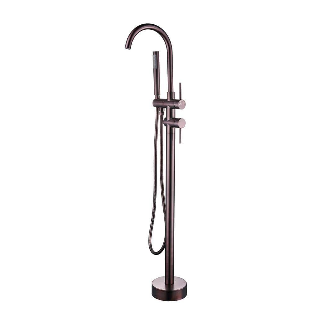 Freestanding 2-Handle Floor Mounted Roman Tub Faucet Bathtub Filler with Hand Shower in Brown -  FORCLOVER, GeYSWNK31