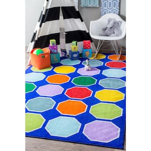 Kecia Octagons Playmat Blue Doormat 3 ft. x 5 ft. Area Rug