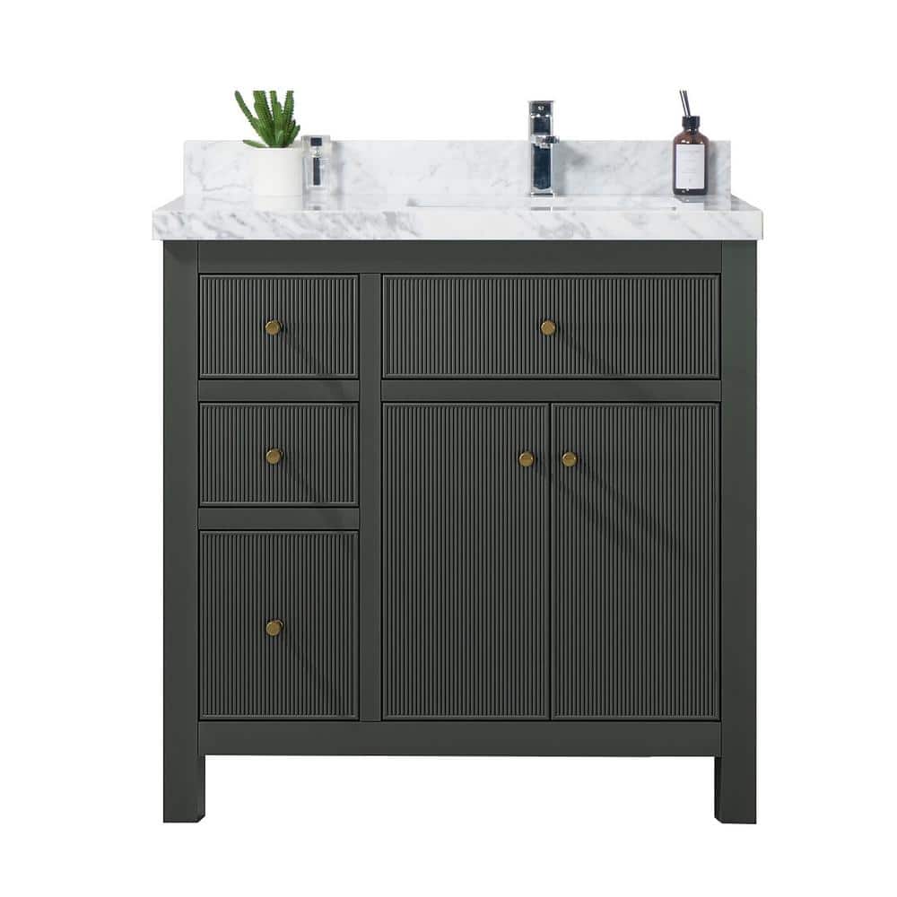 Willow Collections Sonoma 36 in. W x 22 in. D x 36 in. H Right Offset Sink Bath Vanity in Dark ...