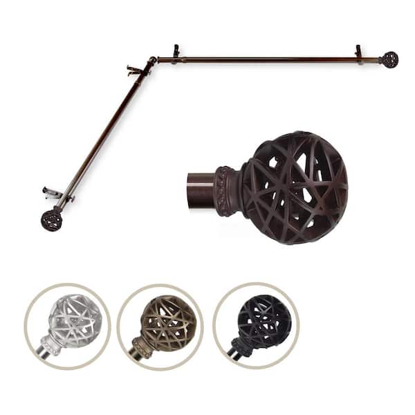 EMOH 13/16" Dia Adjustable Corner Window Single Curtain Rod 66 to 120" (each side) in Cocoal with London Finials