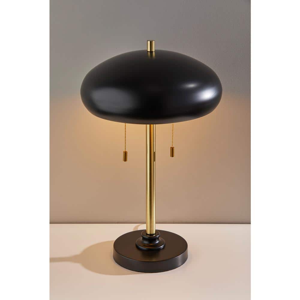 Black and Antique Brass Metal Dome Table Lamp