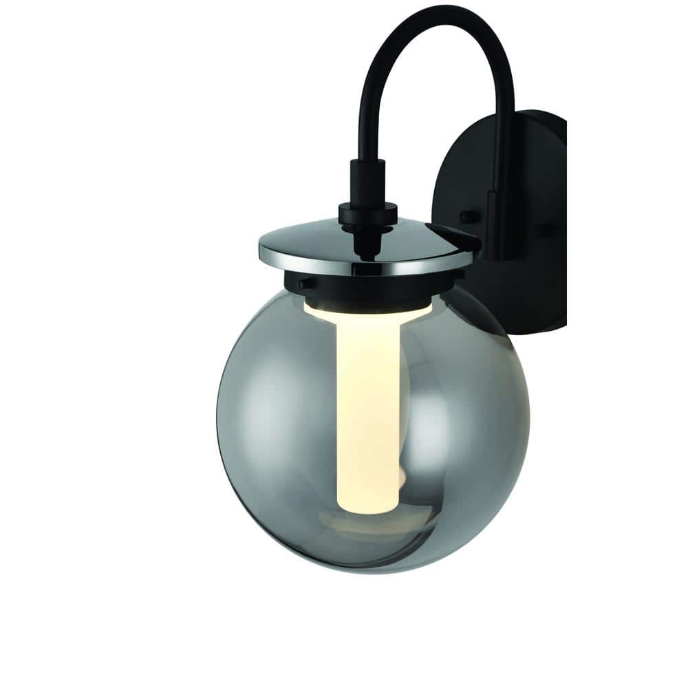 Black Smoke Glass Globe Dimmable LED Wall Sconce