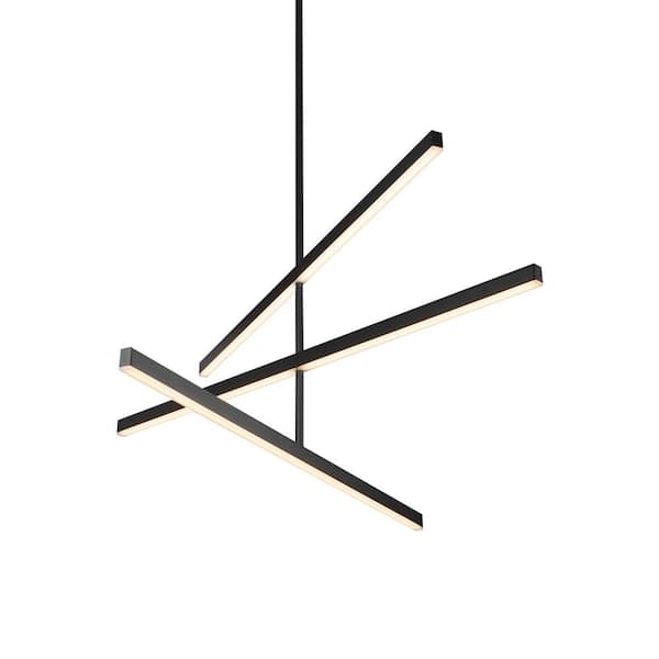 Vega 56-Watt 45 in. 3-Light Integrated LED Black Chandelier
