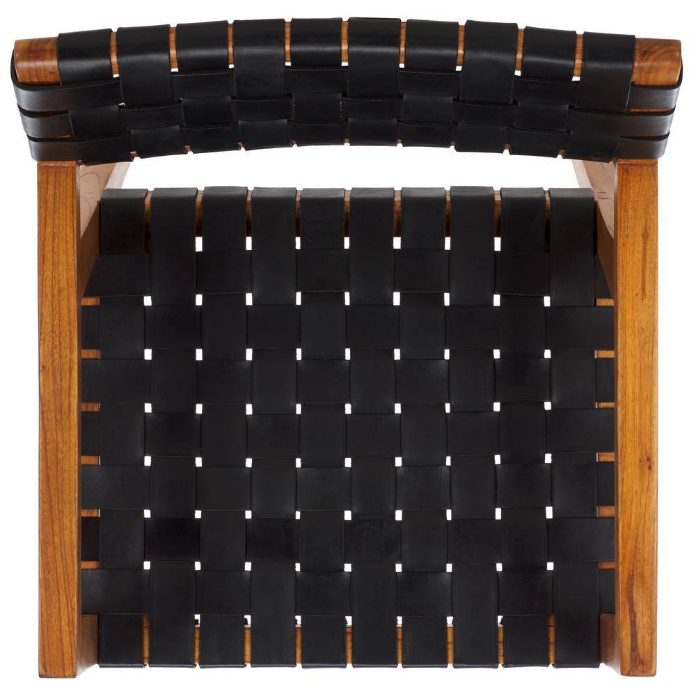 Cire Black Leather and Natural Wood Side Chair