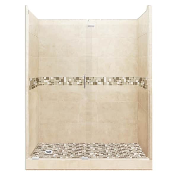 American Bath Factory Tuscany Grand Slider 32 in. x 60 in. x 80 in. Left Drain Alcove Shower Kit in Desert Sand and Chrome Hardware