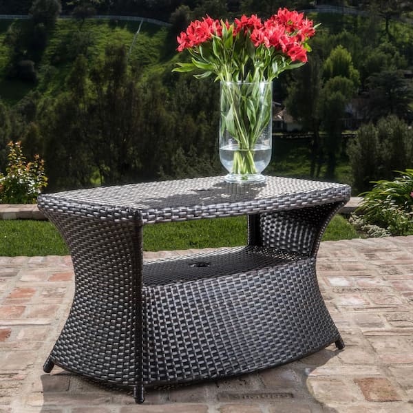 Noble House Adrian Multibrown Faux Rattan Outdoor Patio Side Table
