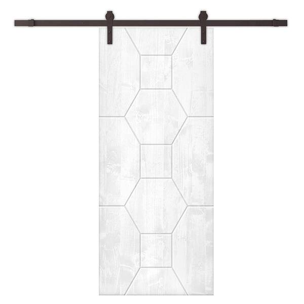 CALHOME 30 in. x 84 in. White Stained Pine Wood Modern Interior Sliding Barn Door with Hardware Kit