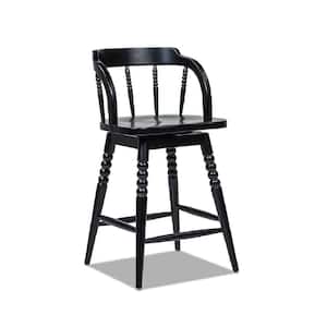 Breda 25.5 in. Black Low-Back Turned Bubble Spindle Wood Counter Stool with Wood Seat
