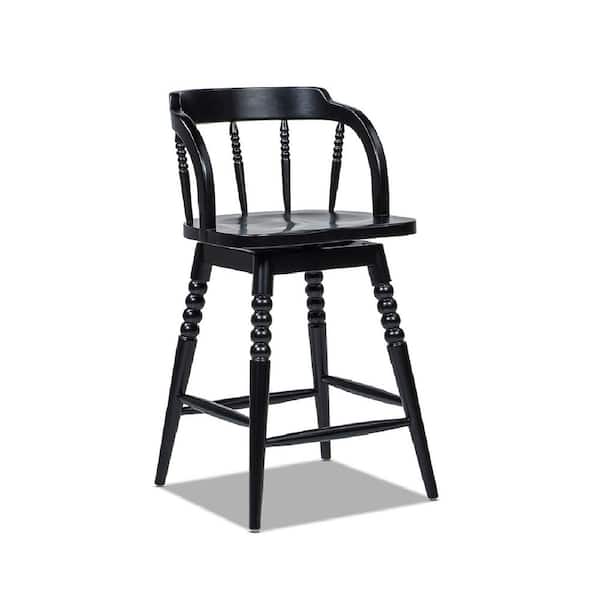 Jennifer Taylor Breda 25.5 in. Black Low-Back Turned Bubble Spindle Wood Counter Stool with Wood Seat