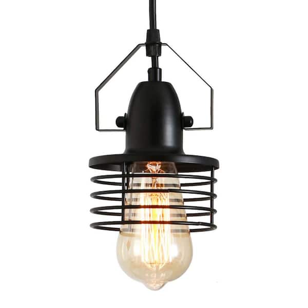Keazile Yolo 5 in. 1-Light Farmhouse Black Pendant Light with and Adjustable Height