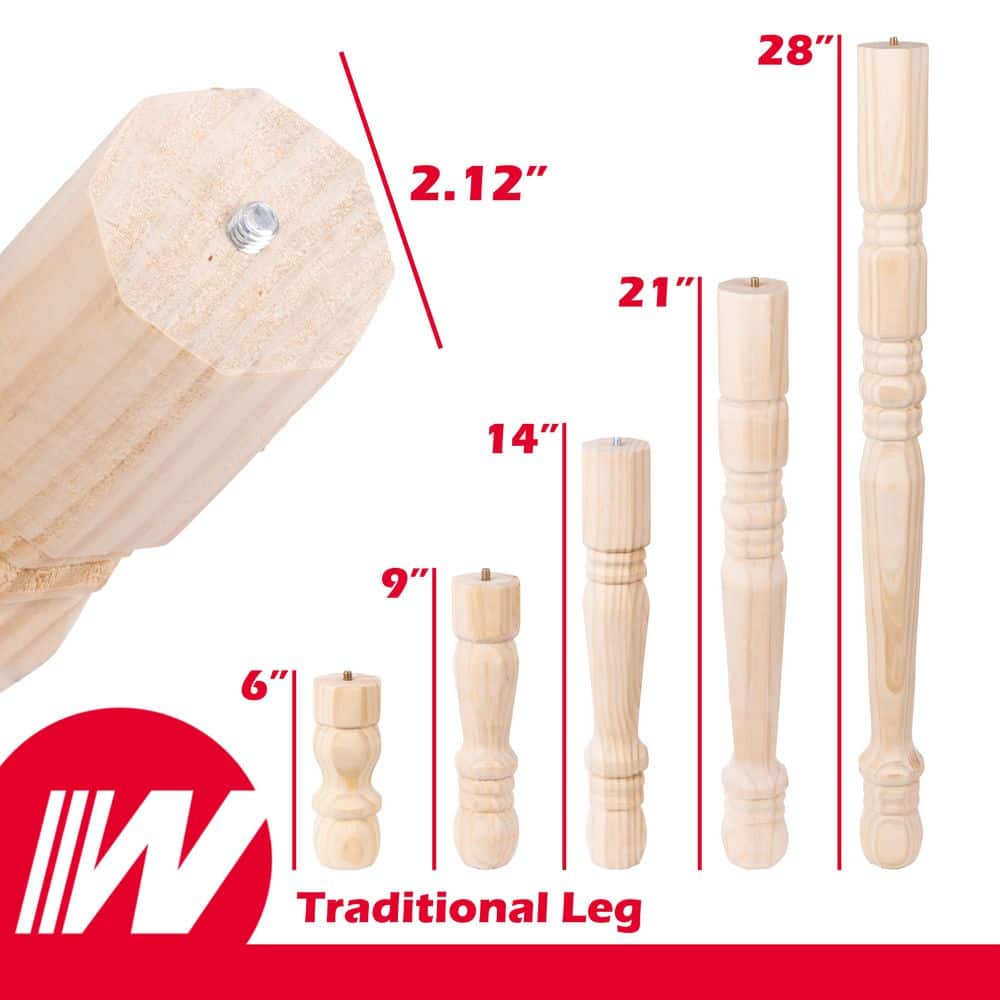 Elegant 28" Pine Traditional Table Legs - Paintable/Stainable