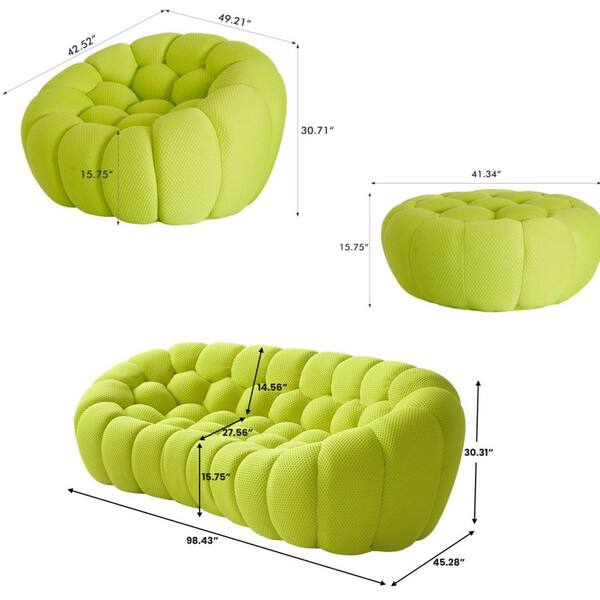Magic Home 147 in. 3-Seater Bubble Curved Couch with Ottoman 3D