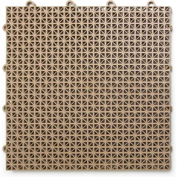 12 ft. x 12 ft. Outdoor Modular Interlocking Multi-Use Plastic Deck Tile in Beige (40 Per Pack)