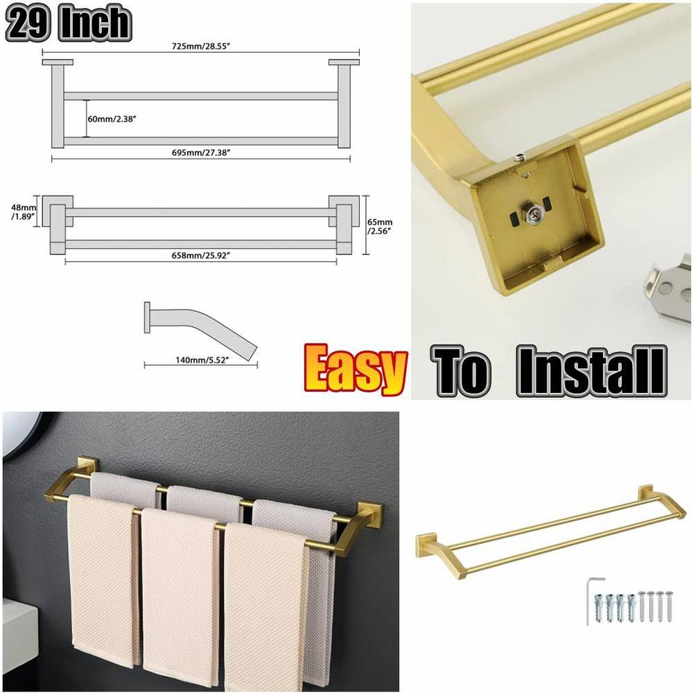 Brushed Gold Stainless Steel Wall Mounted Double Towel Rack