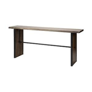 The Ledger II 70 in. Medium Brown Standard Rectangle Wood Console Table with Black Metal Base