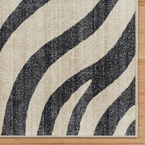 Zebra Black White 5 ft. x 7 ft. Crystal Print Polyester Digital Printed Area Rug