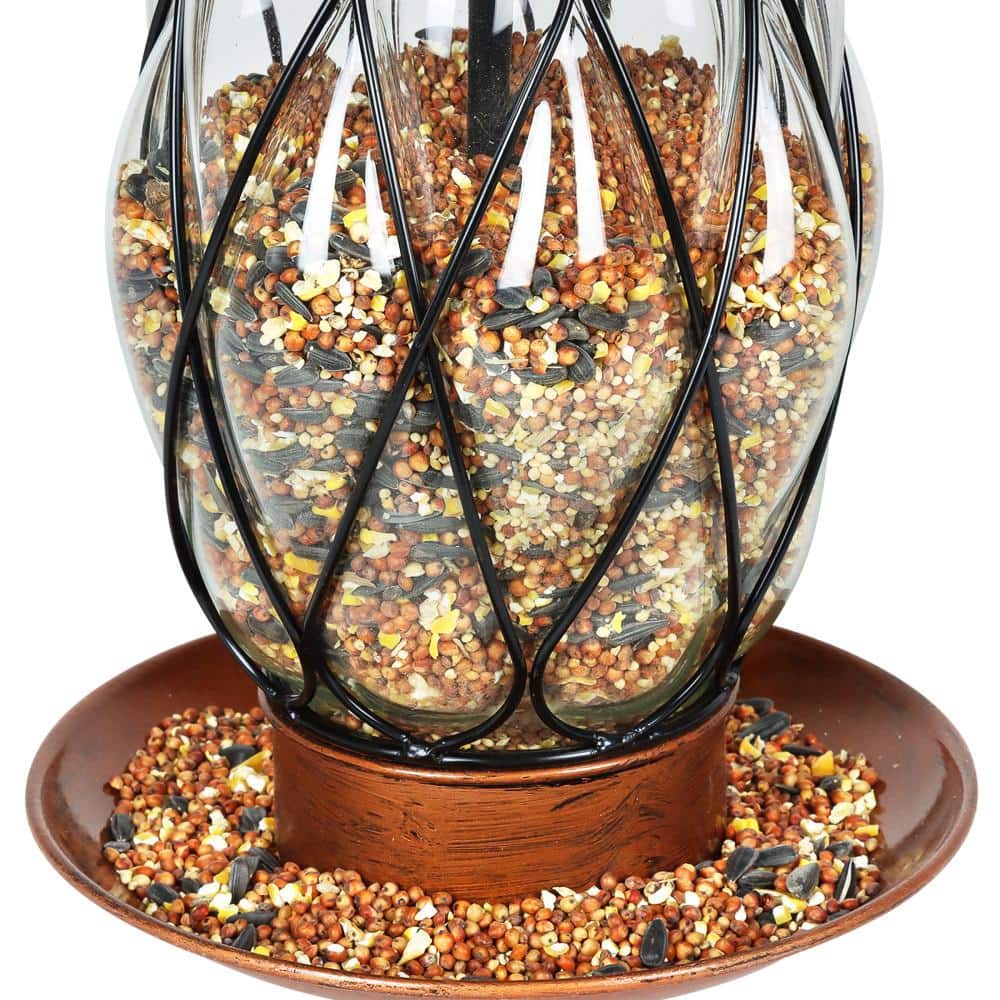 Solar Bronze Metal and Glass Hanging Bird Feeder