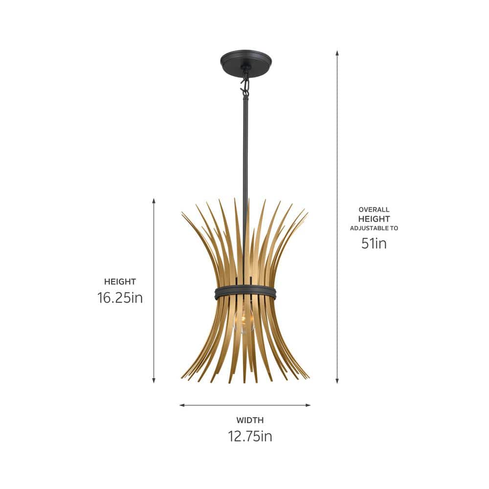 Baile Mini Pendant in Black with Natural Brass Accents and Glass Shade