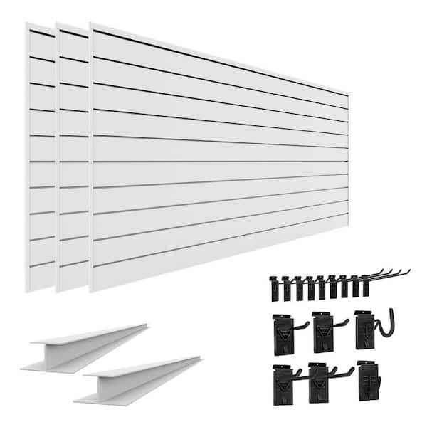 48 in. H x 288 in. W PVC Slatwall Kit with Standard Bundle in White (15-Piece)