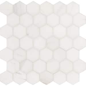 Bianco Dolomite Hexagon 12.25 in. x 12.75 in. Polished Marble Look Floor and Wall Tile (9.8 sq. ft./Case)