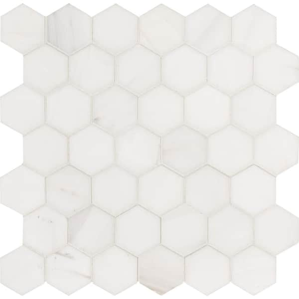 MSI Bianco Dolomite Hexagon 12 in. x 13 in. Polished Marble Mesh-Mounted Floor and Wall Tile (9.8 sq. ft./Case)