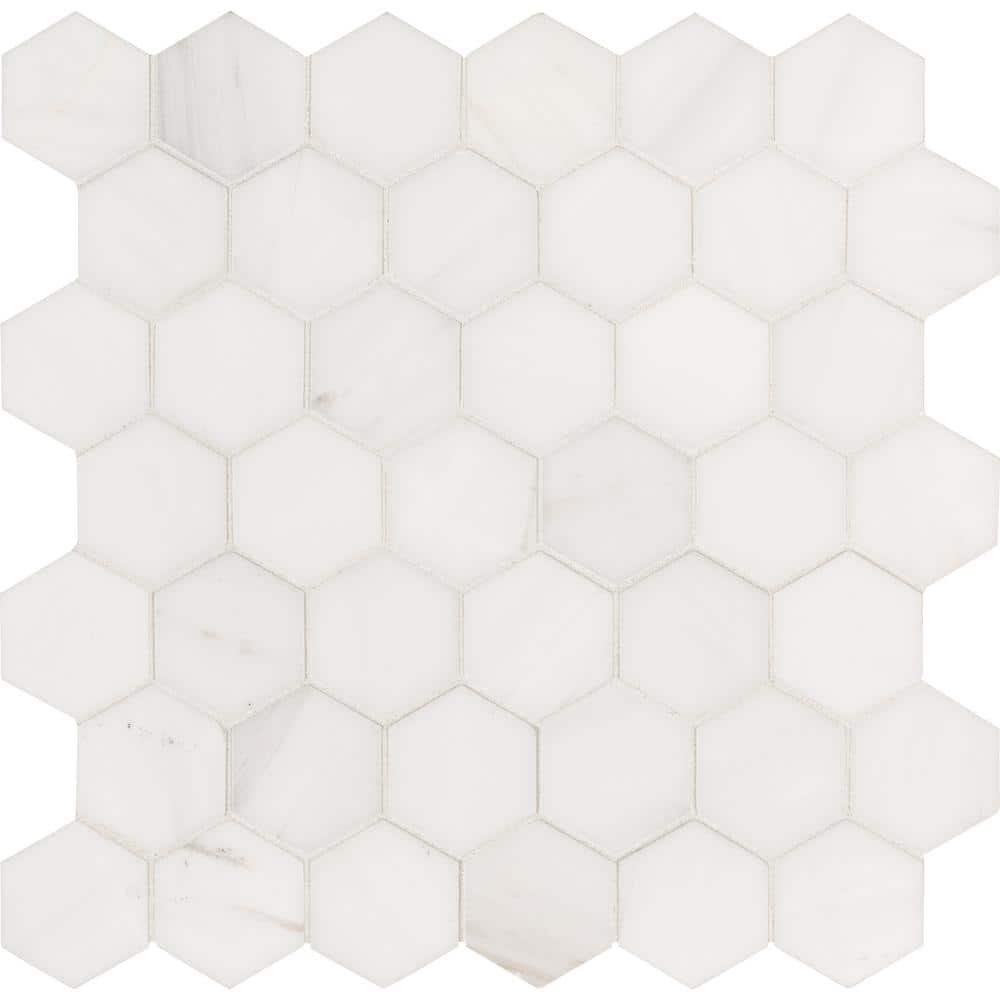 Take Home Tile Sample-Bianco Dolomite Hexagon 4 in. x 4 in. Polished Marble Mesh-Mounted Floor and Wall Tile price history on PriceWatchPro
