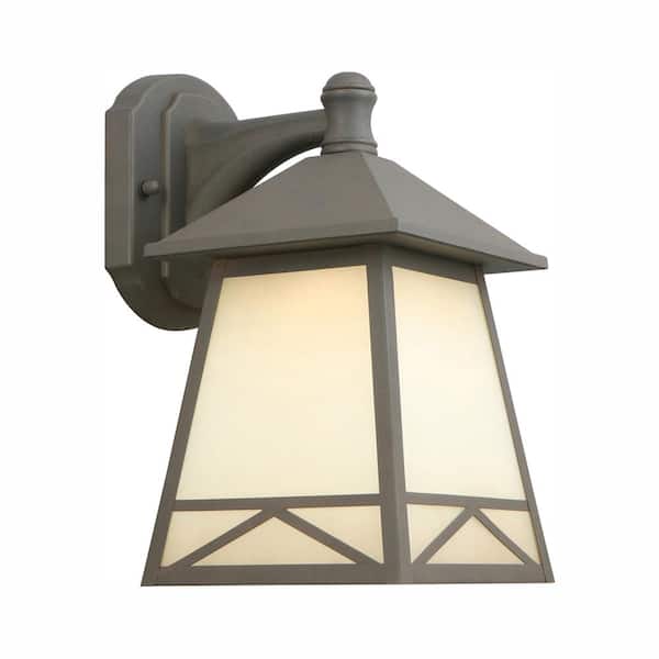Hampton Bay 11.7 in. Bronze LED Outdoor Wall Lantern Sconce with Frosted Tea Stain Glass