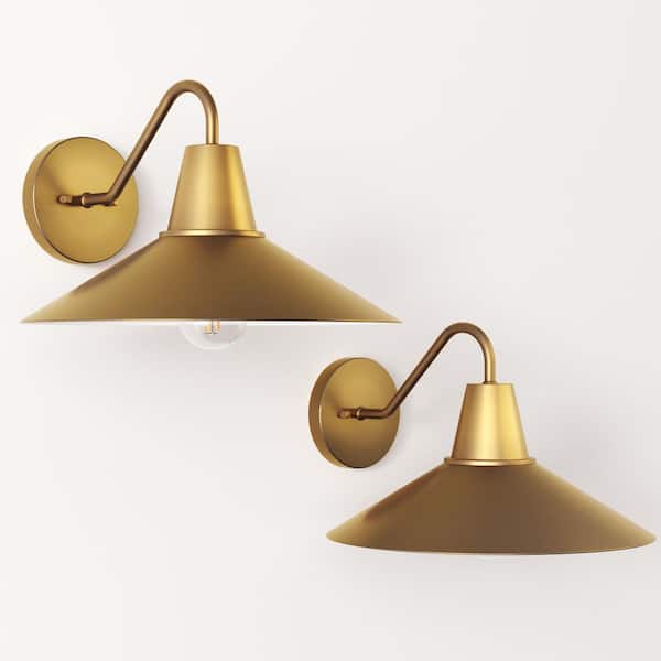 Zemi 14 in. 1-Light Mid-Century Modern Indoor Vintaged Brass Wall Sconce or Bedside Wall Lamp, Set of 2