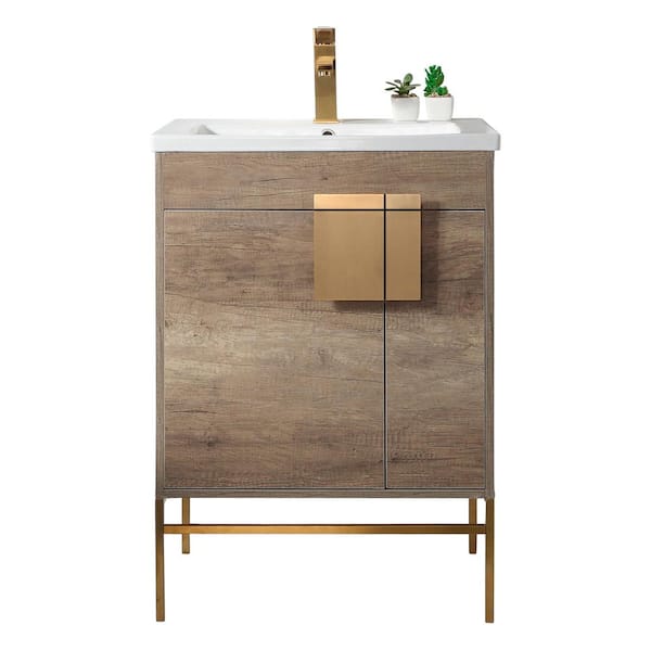 FINE FIXTURES Shawbridge 24 in. W x 18.5 in. D x 33.5 in. H Bath Vanity in Shadow Gray with Ceramic Vanity Top in White