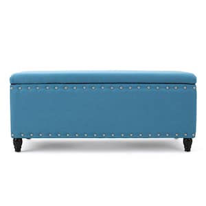 Tatiana Teal Polyester Storage Bench with Studs