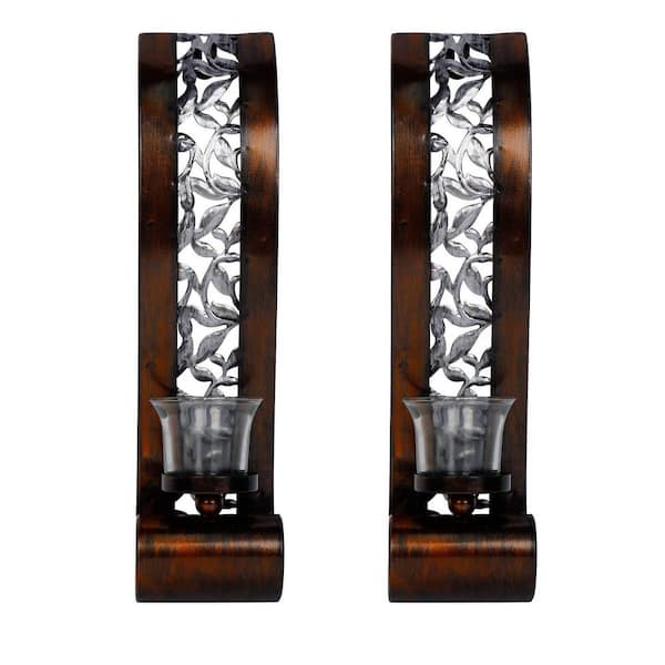 Antique Bronze Metal Wall Sconce Candle Holder Wall Decor Set of 2 for Living Room Bathroom Dining Office