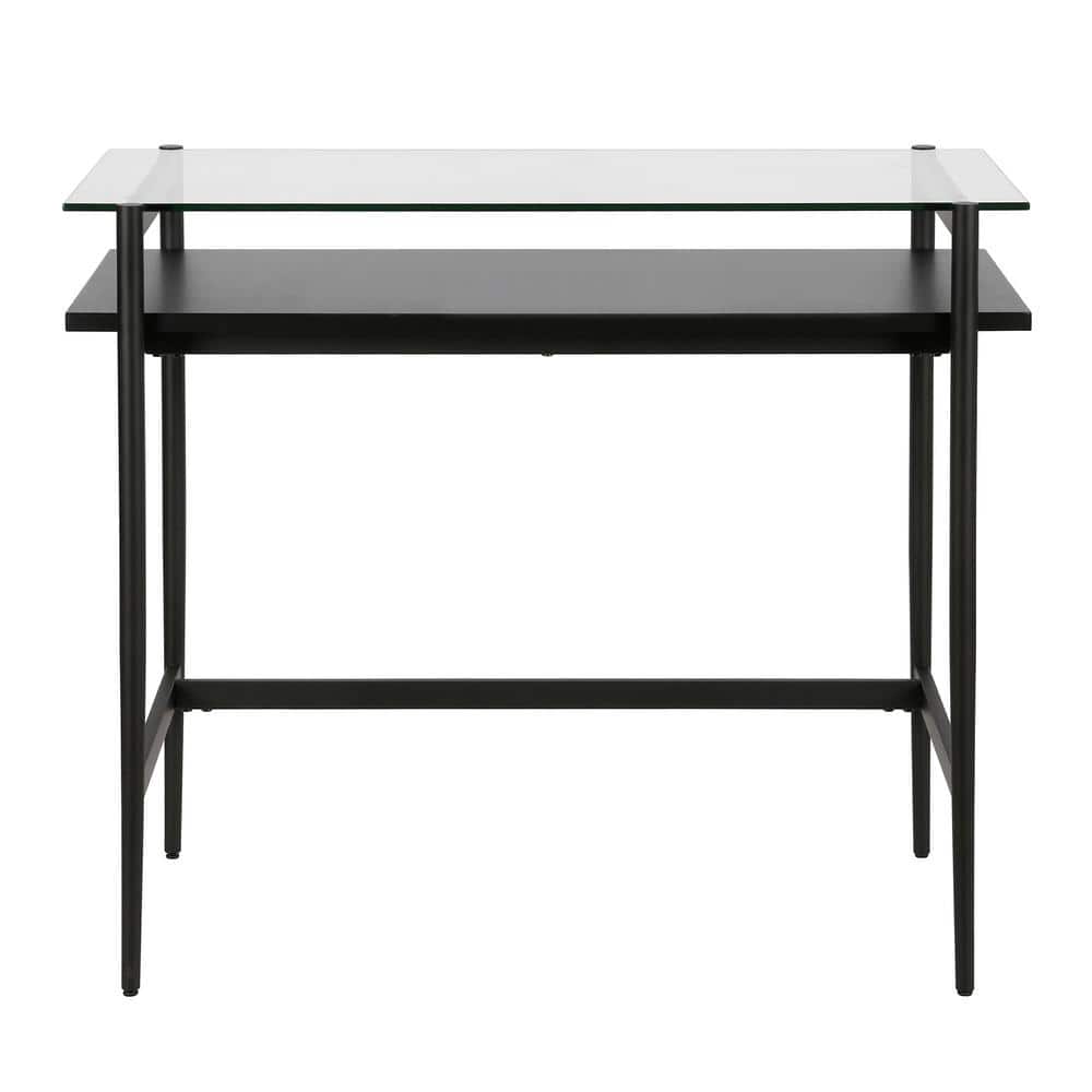 36" Blackened Bronze Desk with Glass Top and Shelf